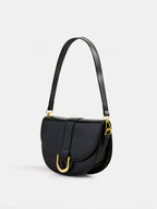 Metal Buckle Saddle Shoulder Bag with Adjustable Strap for Women