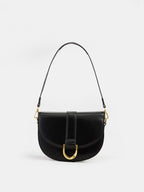 Metal Buckle Saddle Shoulder Bag with Adjustable Strap for Women