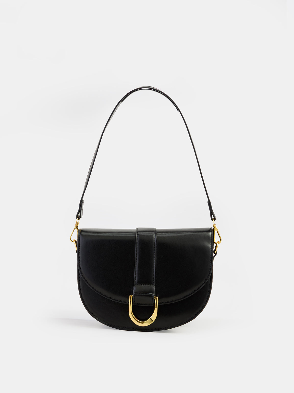 Metal Buckle Saddle Shoulder Bag with Adjustable Strap for Women