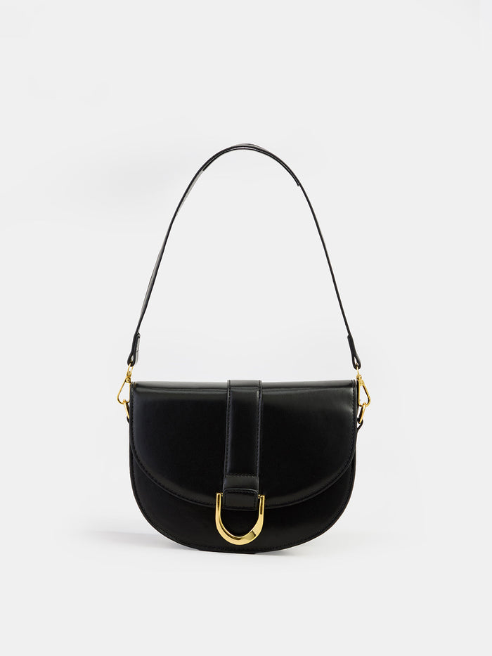 Metal Buckle Saddle Shoulder Bag with Adjustable Strap for Women