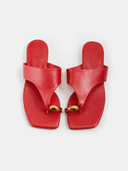 Square Toe Metal Decor Thong Sandals with Adjustable Straps for Women