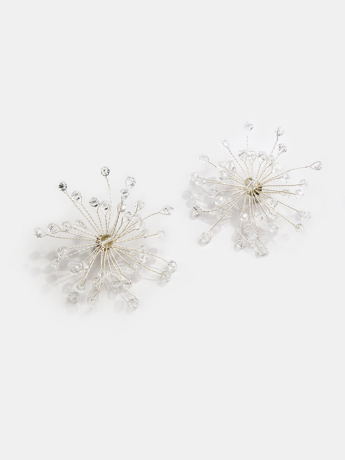 Silver Fireworks Clear Bead Stud Earrings with Elegant Rhinestone Accents
