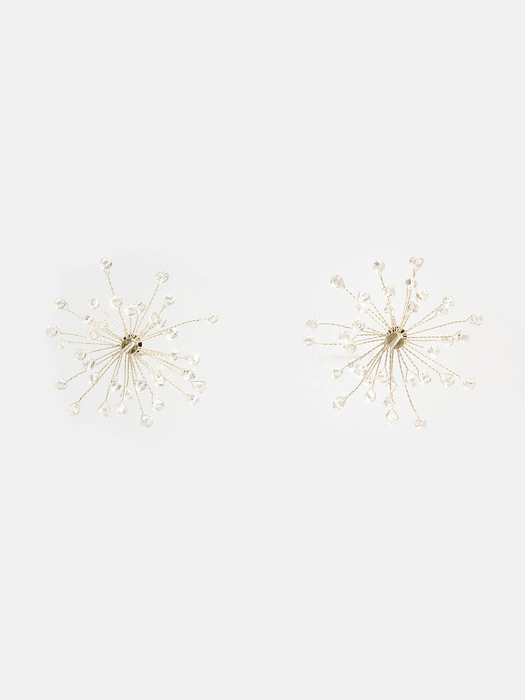 Silver Fireworks Clear Bead Stud Earrings with Elegant Rhinestone Accents