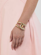 Interlocking Rhinestone Open Cuff Bangle Elegant Designer Style Accessory