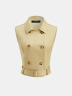 Cape Overlay Belted Trench Top with Adjustable Waistband