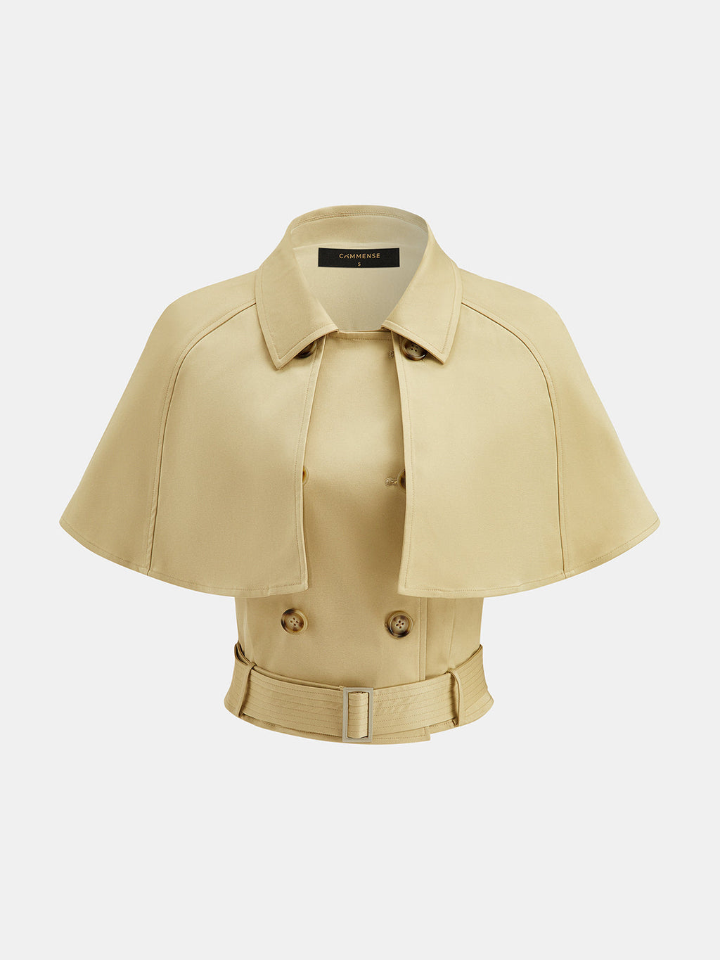 Cape Overlay Belted Trench Top with Adjustable Waistband