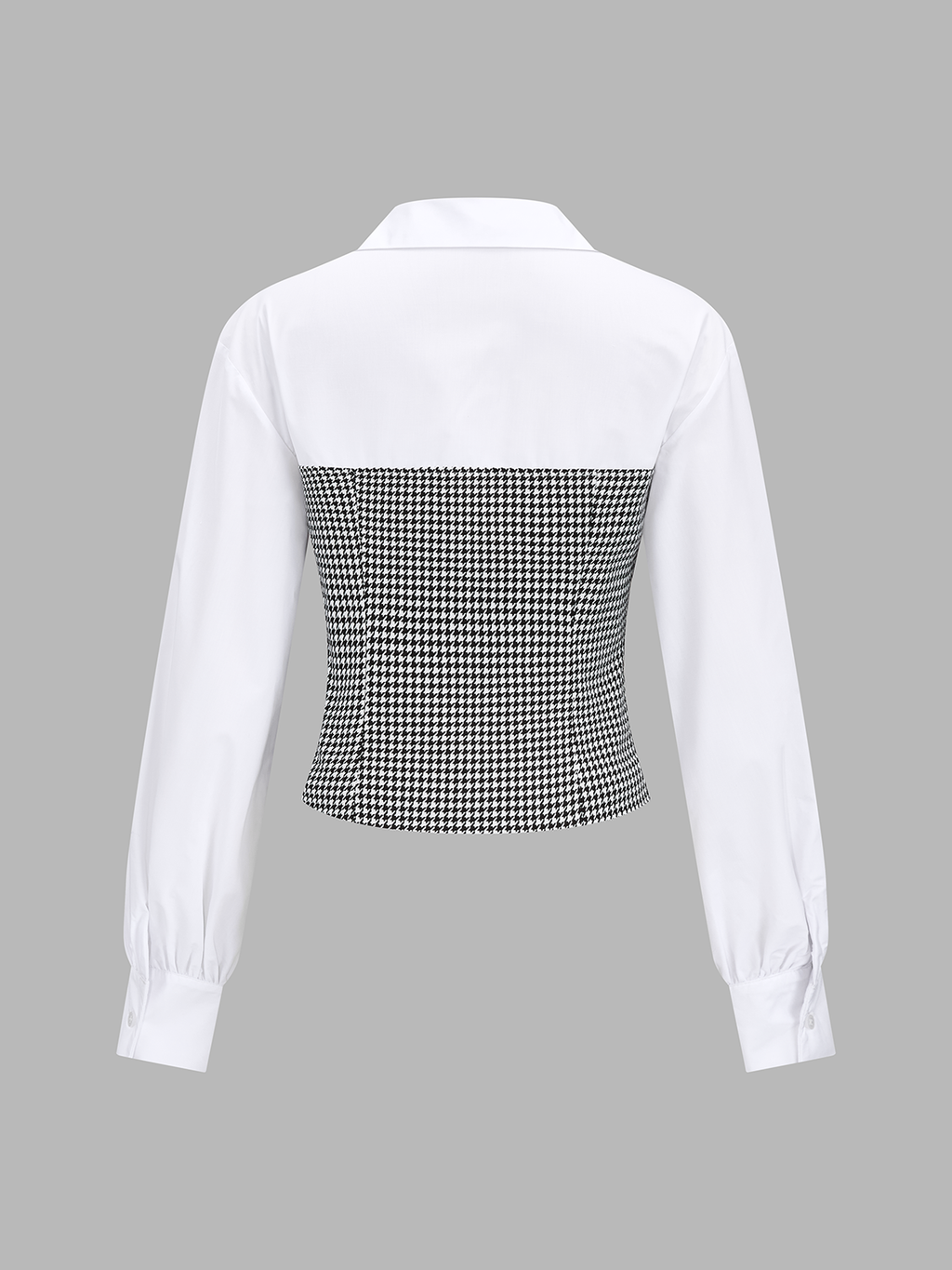Houndstooth Spliced Collared Blouse for Women, Trendy Fall Top