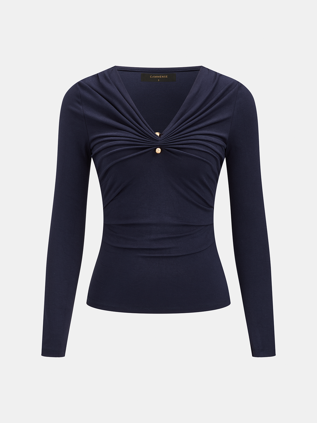 V-Neck Ruched Long Sleeve Top for Women Casual Fit