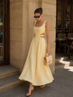 Cotton Linen Cutout Maxi Dress Lightweight Summer Style