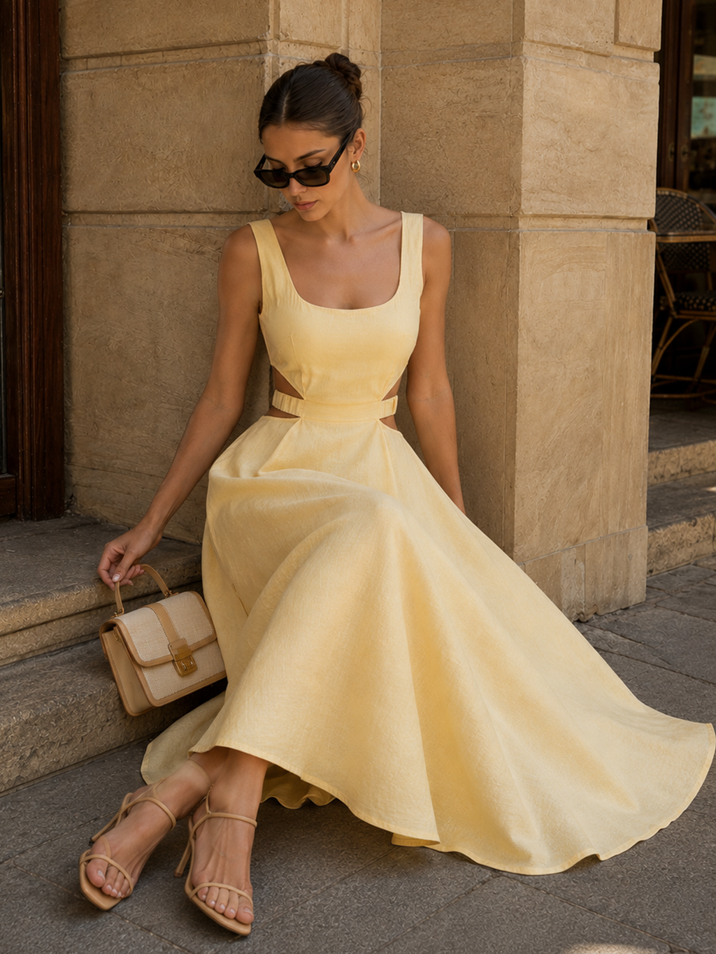 Cotton Linen Cutout Maxi Dress Lightweight Summer Style