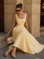 Cotton Linen Cutout Maxi Dress Lightweight Summer Style