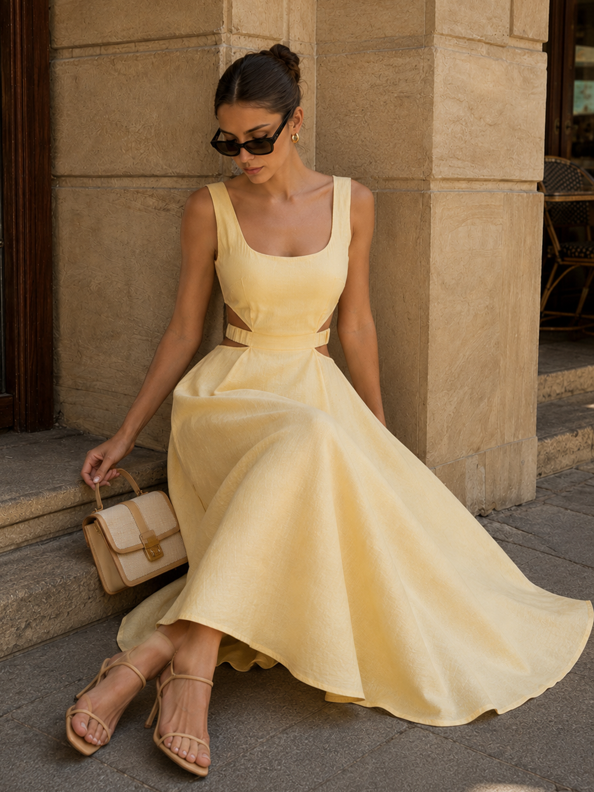 Cotton Linen Cutout Maxi Dress Lightweight Summer Style