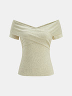 Wrap Off Shoulder Ribbed Fitted Top for Women Trendy Casual Style