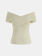 Wrap Off Shoulder Ribbed Fitted Top for Women Trendy Casual Style
