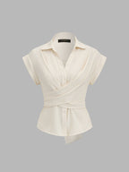 Tie-Back Cap Sleeve Textured Blouse for Women Casual Wear