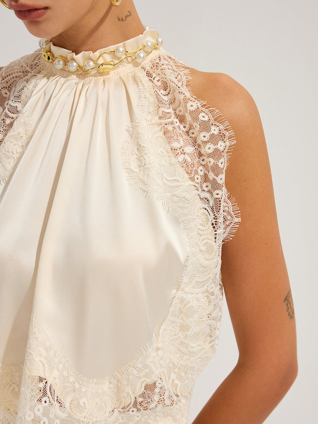 Satin Lace Trim Top & Asymmetrical Skirt Set, Elegant Party Evening Wear