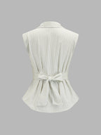 Striped Lapel Tie-Back Sleeveless Blouse for Women Summer Casual