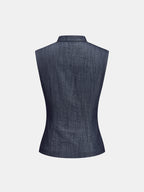 Faux Denim Napoleon Double Breasted Vest with Classic Tailored Fit