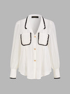 Scallop Edge Lapel Casual Blouse for Women Lightweight Comfort