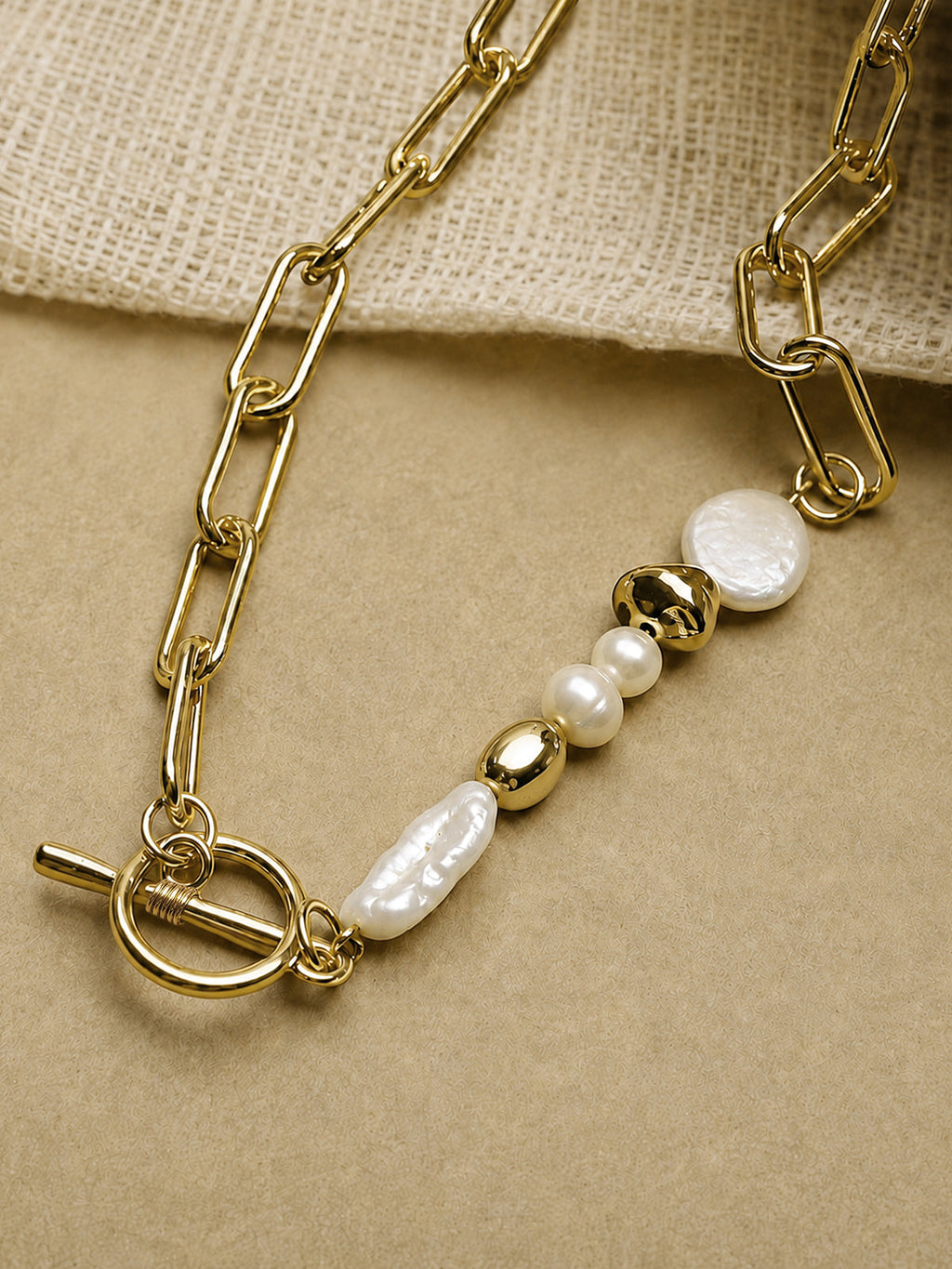 Baroque Pearl Paperclip Chain Necklace - Elegant Handcrafted Link Jewelry