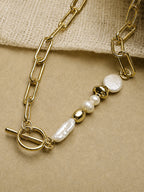Baroque Pearl Paperclip Chain Necklace - Elegant Handcrafted Link Jewelry