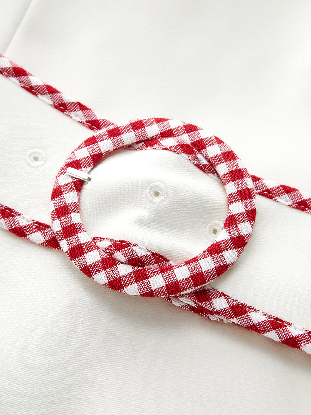 Gingham Trim Belted Pleated Mini Dress with Button Details