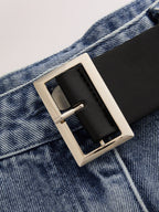 Belted Gathered Flared Denim Shorts - High Waist Casual Summer Wear