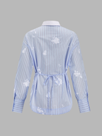 3D Flower Embroidery Striped Shirt: Fashionable Long Sleeve Casual Top