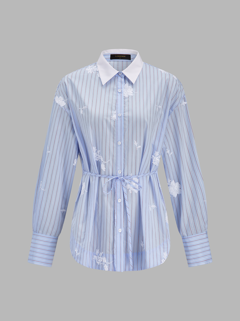 3D Flower Embroidery Striped Shirt: Fashionable Long Sleeve Casual Top
