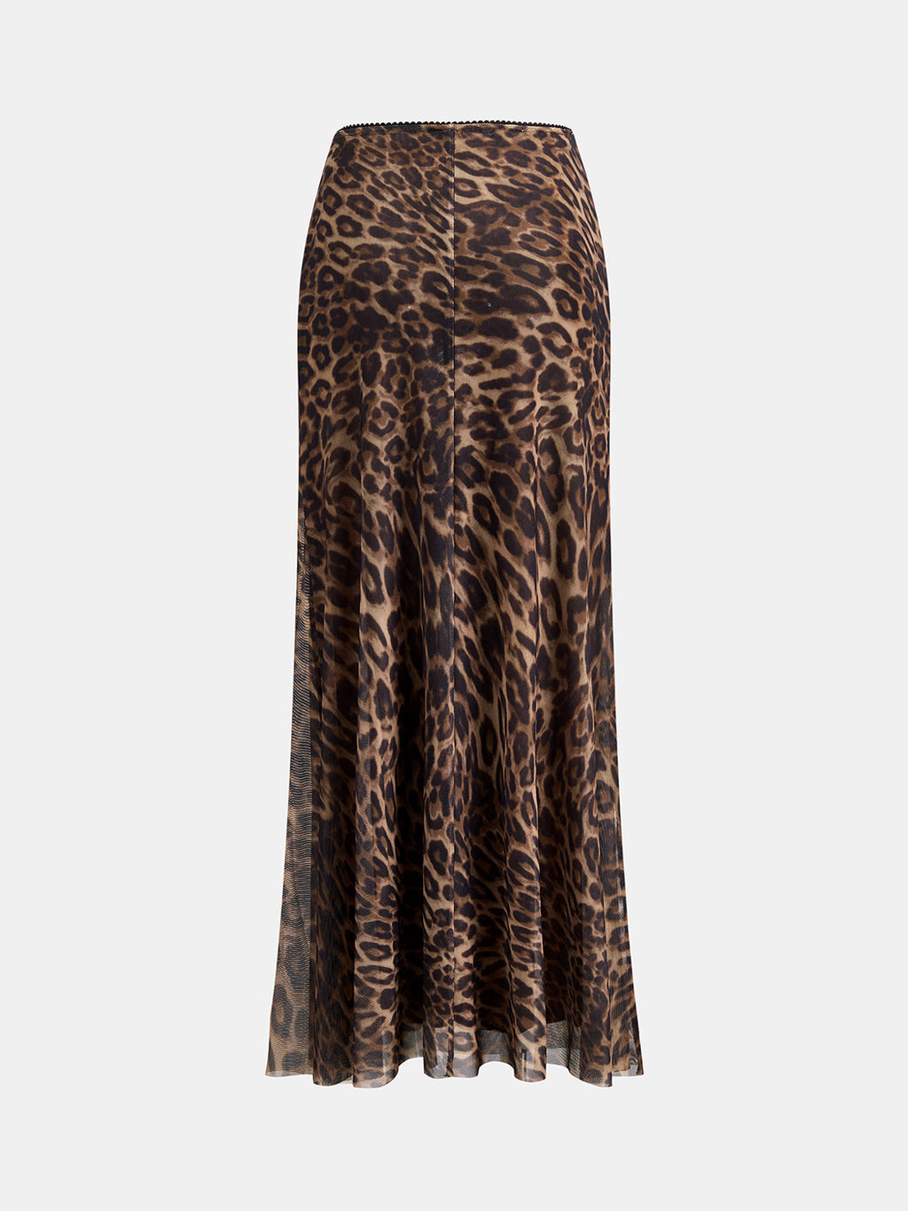 Leopard Print Mesh Maxi Skirt with High Waist Design