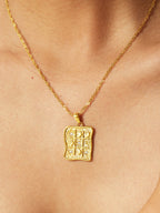 Star Moon Square Pendant Necklace with Celestial Charm Chain