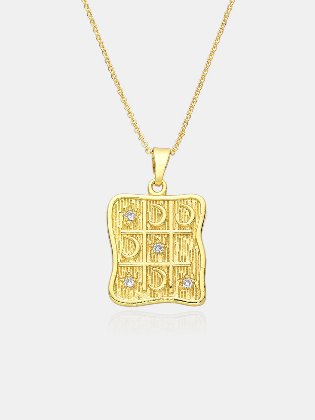 Star Moon Square Pendant Necklace with Celestial Charm Chain