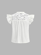 Lace Patch Flutter Sleeve White Cotton Blouse for Elegant Summer Wear