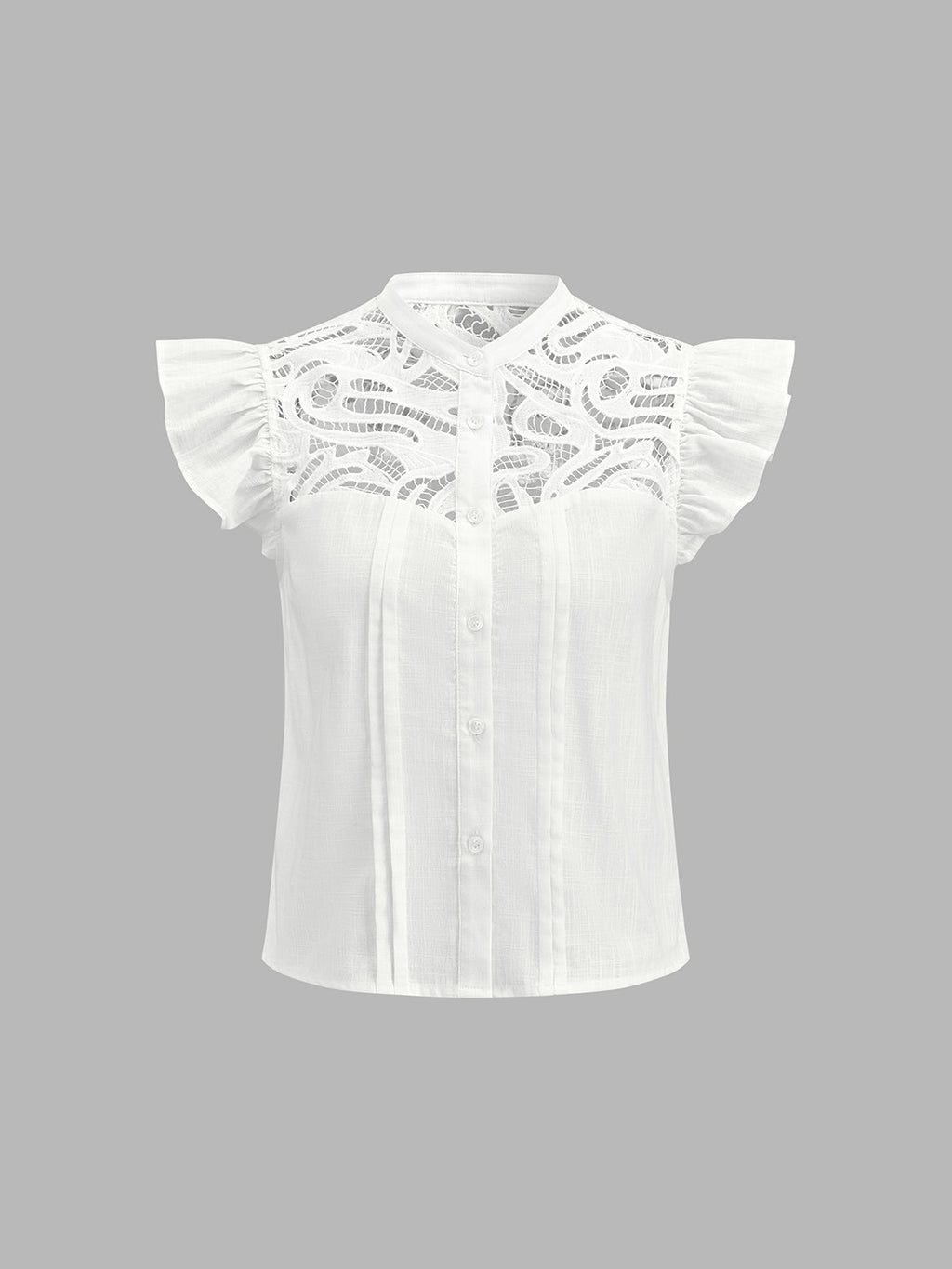Lace Patch Flutter Sleeve White Cotton Blouse for Elegant Summer Wear