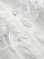 Lace Patch Flutter Sleeve White Cotton Blouse for Elegant Summer Wear