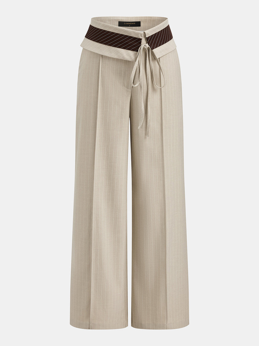 Fold Over Waist Pinstripe Wide Leg Pants - Comfortable High Waist Design