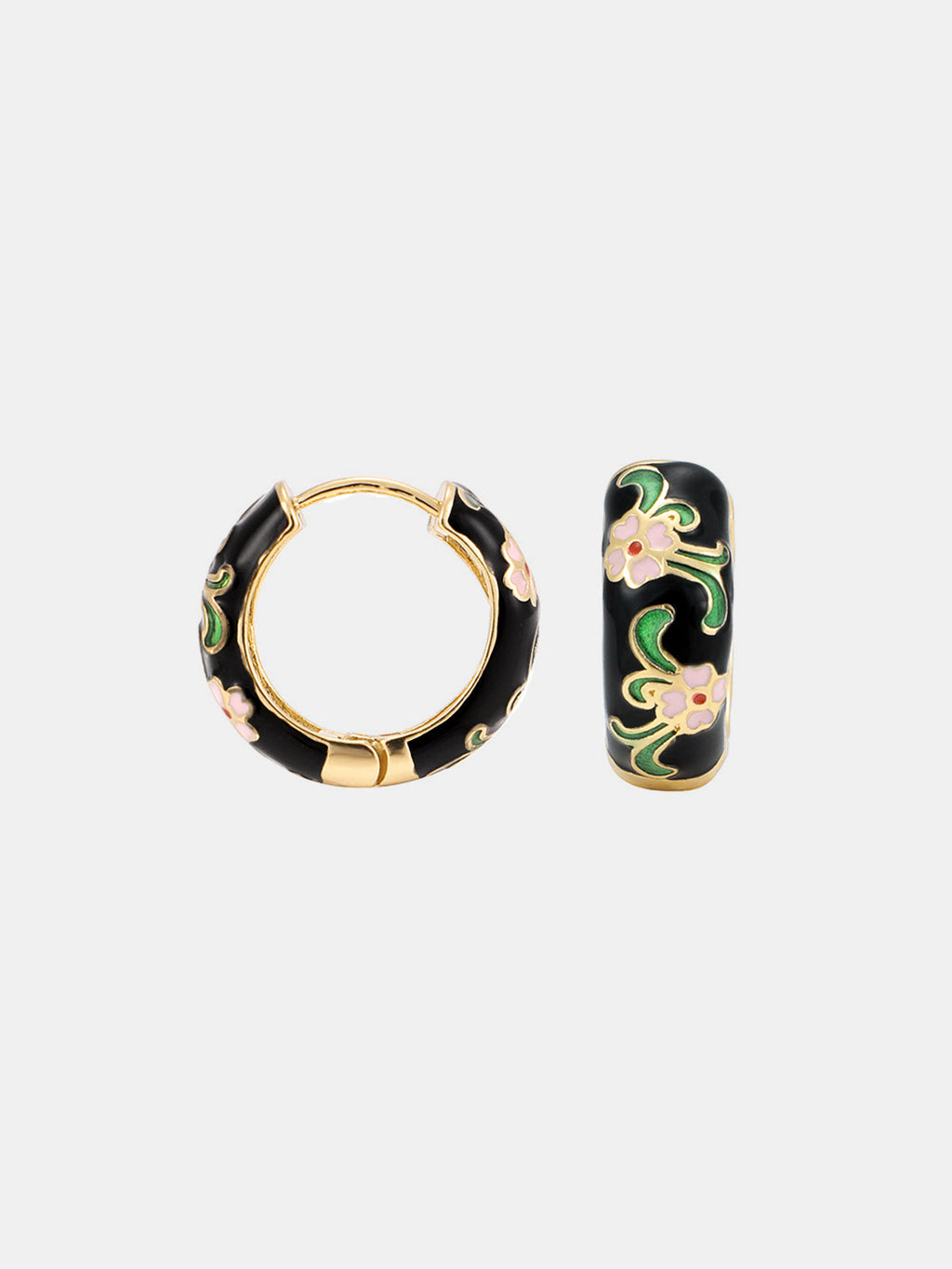 Vintage Floral Enamel Hoop Earrings - Elegant Retro Design Jewelry