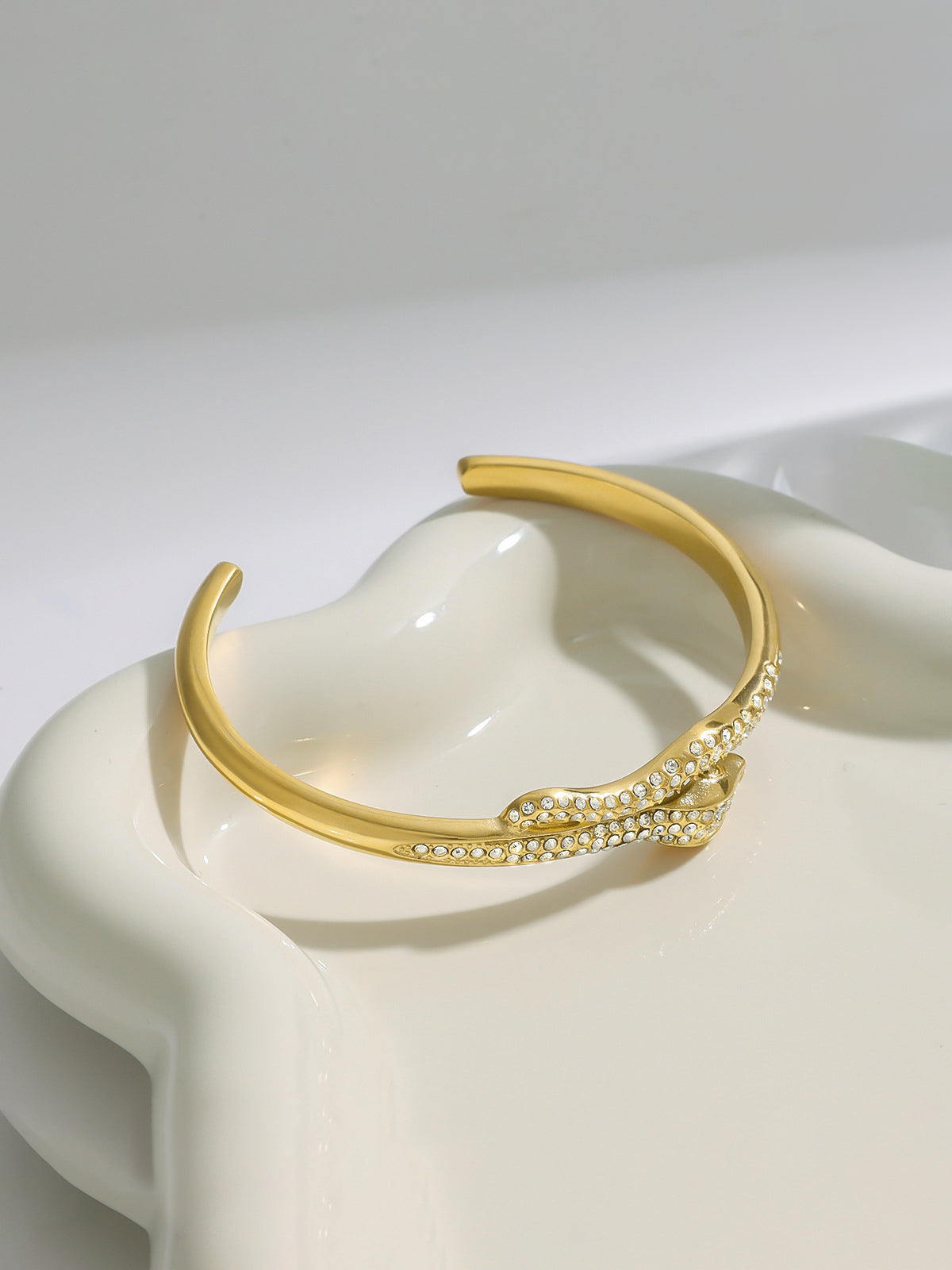 Snake Design Rhinestone Cuff Bangle Adjustable Elegant Bracelet