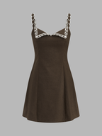 Embroidered Cotton Linen Cami Mini Dress with Adjustable Straps