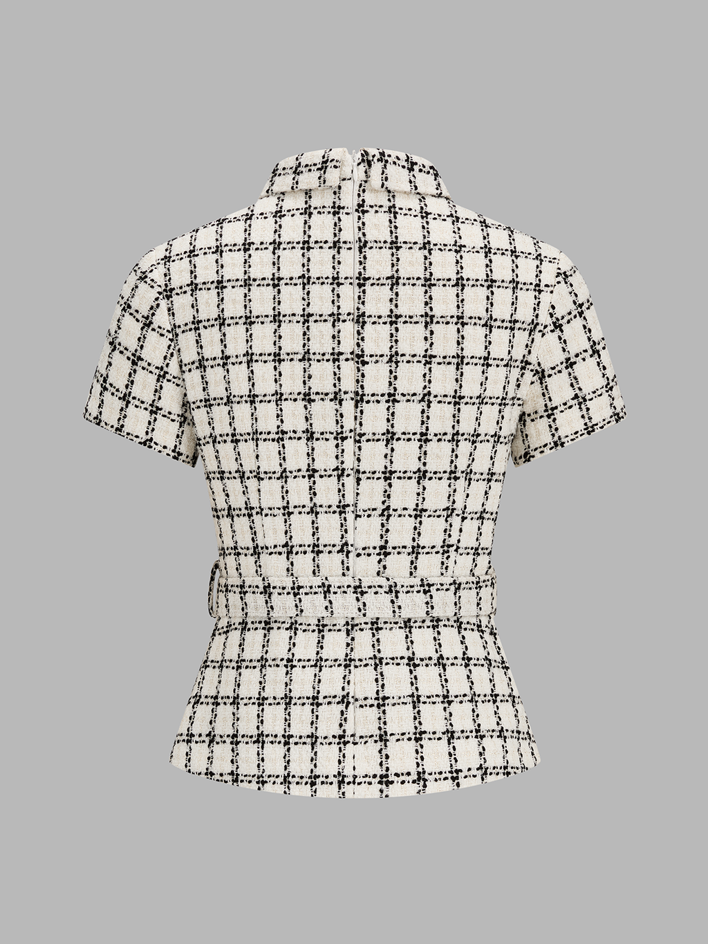 Wool Blend Check Cutout Belted Shirt for Stylish Layering Options