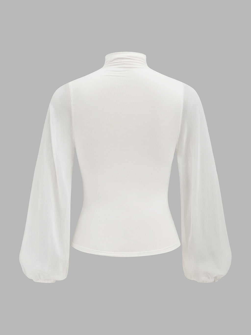 Semi-Sheer Ruched Wrap Lantern Sleeve Blouse Trendy Women's Fashion Top