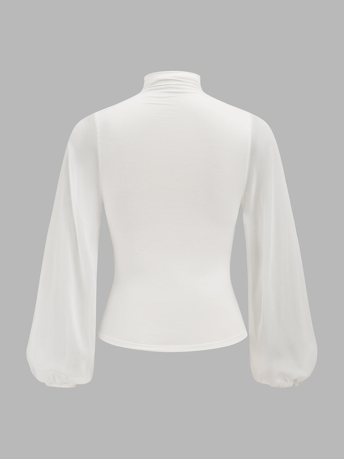 Semi-Sheer Ruched Wrap Lantern Sleeve Blouse Trendy Women's Fashion Top