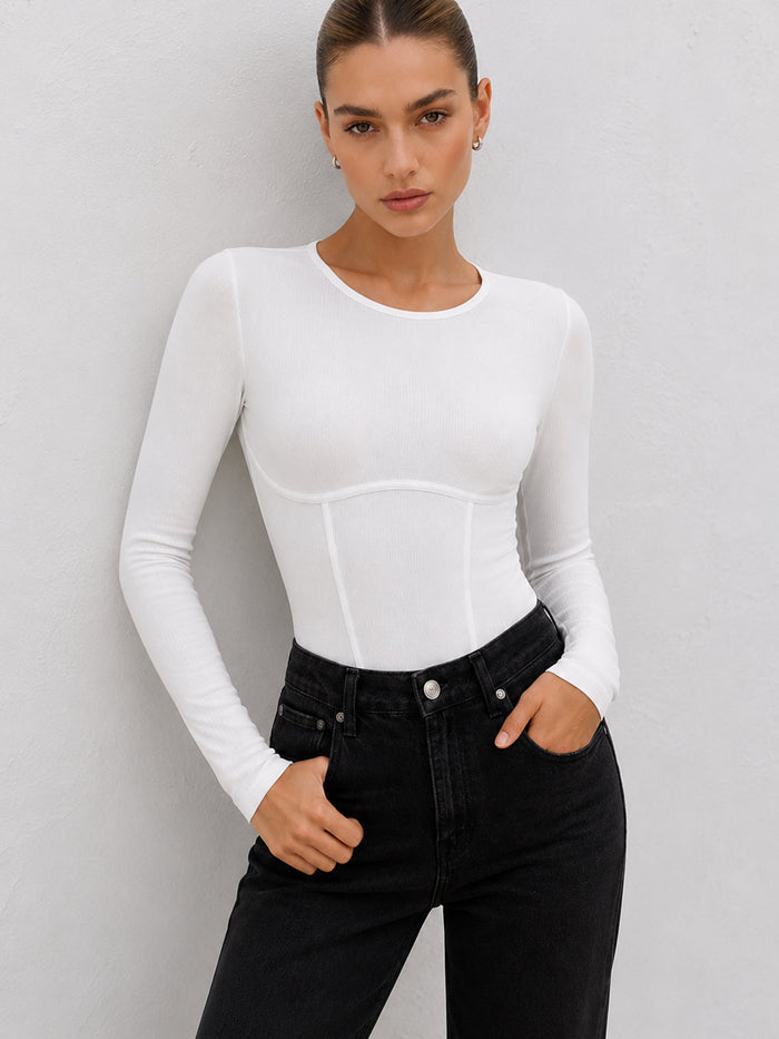 Basic Ribbed Long Sleeve Bodysuit for Women Comfort Fit