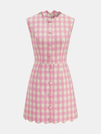 Gingham Scalloped Sleeveless Mini Dress with Back Zip Closure