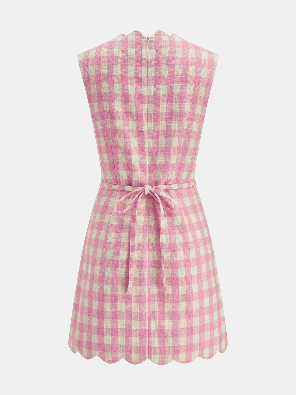 Gingham Scalloped Sleeveless Mini Dress with Back Zip Closure