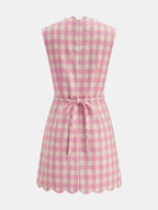 Gingham Scalloped Sleeveless Mini Dress with Back Zip Closure