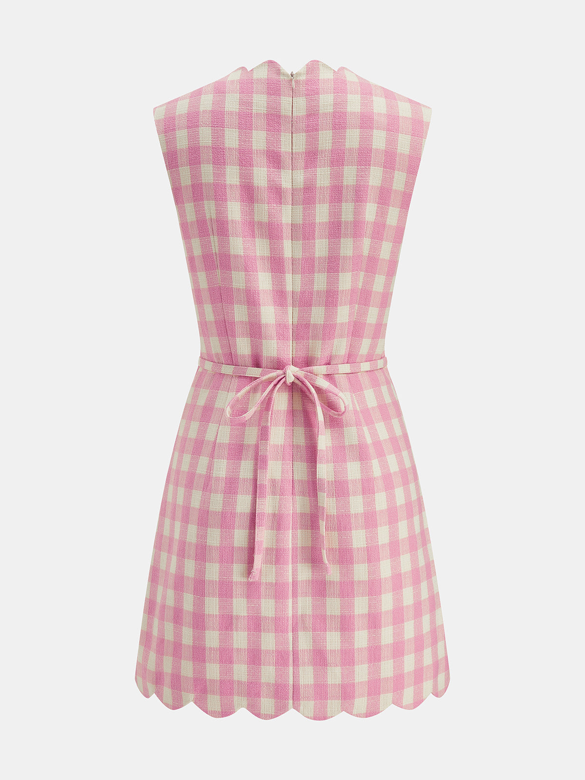 Gingham Scalloped Sleeveless Mini Dress with Back Zip Closure