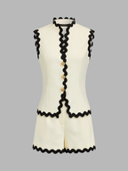 Scallop Trim Two Piece Shorts Set for Women Summer Casual