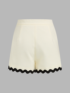 Scallop Trim Two Piece Shorts Set for Women Summer Casual