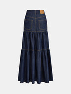 Layered Flowy Denim Maxi Skirt for Women Casual Style